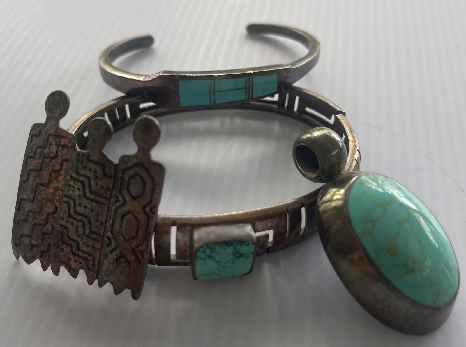STERLING SILVER AND TURQUOISE JEWELRY SET (1 of 3)