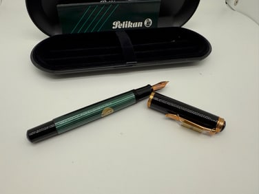 Pelikan Souveran M400 Green Stripe Celluloid 14C Fountain Pen OB Nib 1980s