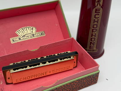 Vintage Hohner Echophone Harmonica with Original Box Key of C Good Condition: Vintage Hohner Echophone Harmonica with Original Box Key of C Good Condition. It dates from the 1950's-1960's. With original box and bakelite echo attachment.