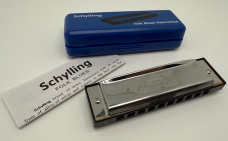 SCHYLLING FOLK BLUES HARMONICA AND CASE WITH INSTRUCTIONS