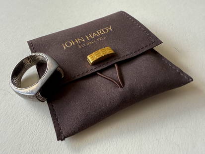 JOHN HARDY DIAMOND AND STERLING BLACK ONYX RING: JOHN HARDY DIAMOND AND STERLING BLACK ONYX RING. John Hardy Lava Stone Diamond Men’s .925 Ring. John Hardy .925 Sterling Silver Lava Stone (Lava Stone has a porous texture and deep black color) Diam