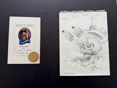 1996 STANLEY MOUSE ORIGINAL PENCIL ON PAPER - GRATEFUL DEAD DANCING SKELETON