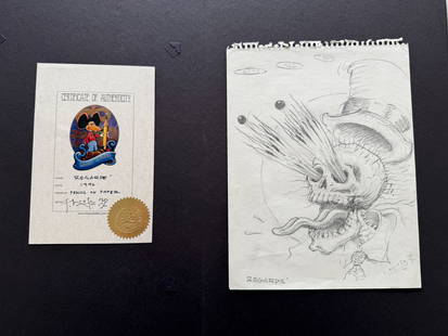 1996 STANLEY MOUSE ORIGINAL PENCIL ON PAPER - GRATEFUL DEAD DANCING SKELETON: 1996 STANLEY MOUSE ORIGINAL PENCIL ON PAPER - GRATEFUL DEAD DANCING SKELETON. WITH ORIGINAL SIGNED COA. TITLED REGARDS! ABOUT 8 X 11
