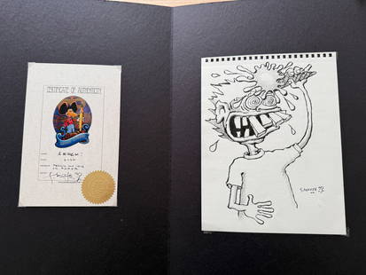 ORIGINAL STANLEY MOUSE GRATEFUL DEAD ICE CREAM KID DRAWING: ORIGINAL STANLEY MOUSE GRATEFUL DEAD ICE CREAM KID DRAWING. PENCIL AND INK ON PAPER WITH COA. 2022. ABOUT 8 X 11. Titled ARRGH! - PICTURE DEPICTS THE GRATEFUL DEAD EUROPE ICE CREAM KID FEATURED ON THE