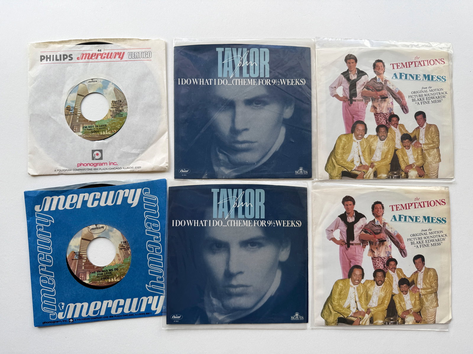 10cc - THE TEMPTATIONS: IM NOT IN LOVE. THE THINGS WE DO FOR LOVE. A FINE MESS. JOHN TAYLOR.