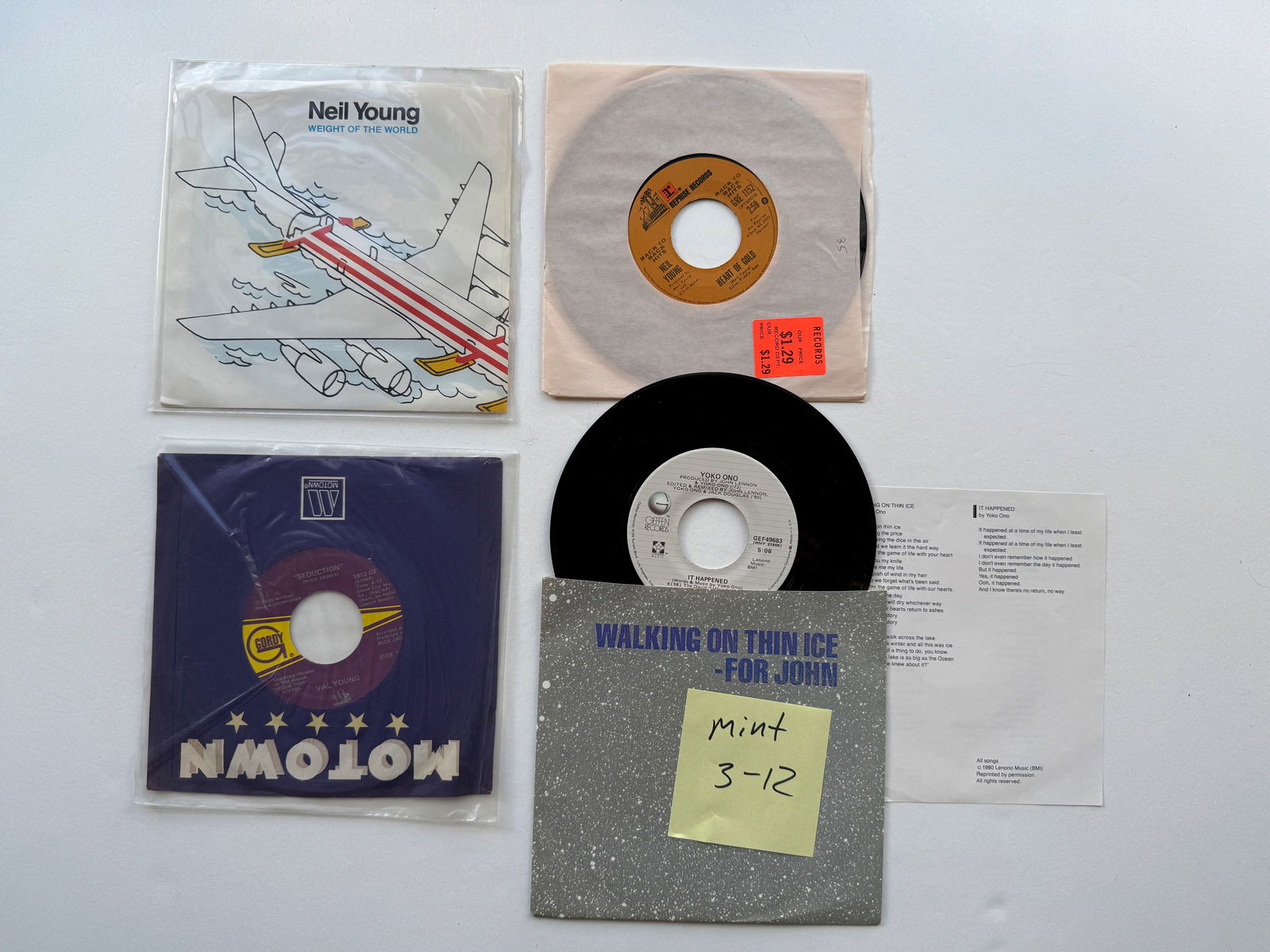 LETTER Y VARIOUS: NEIL YOUNG WEIGHT OF THE WORLD. HEART OF GOLD. YOKO - FOR JOHN LENNON WALKING ON THIN ICE.