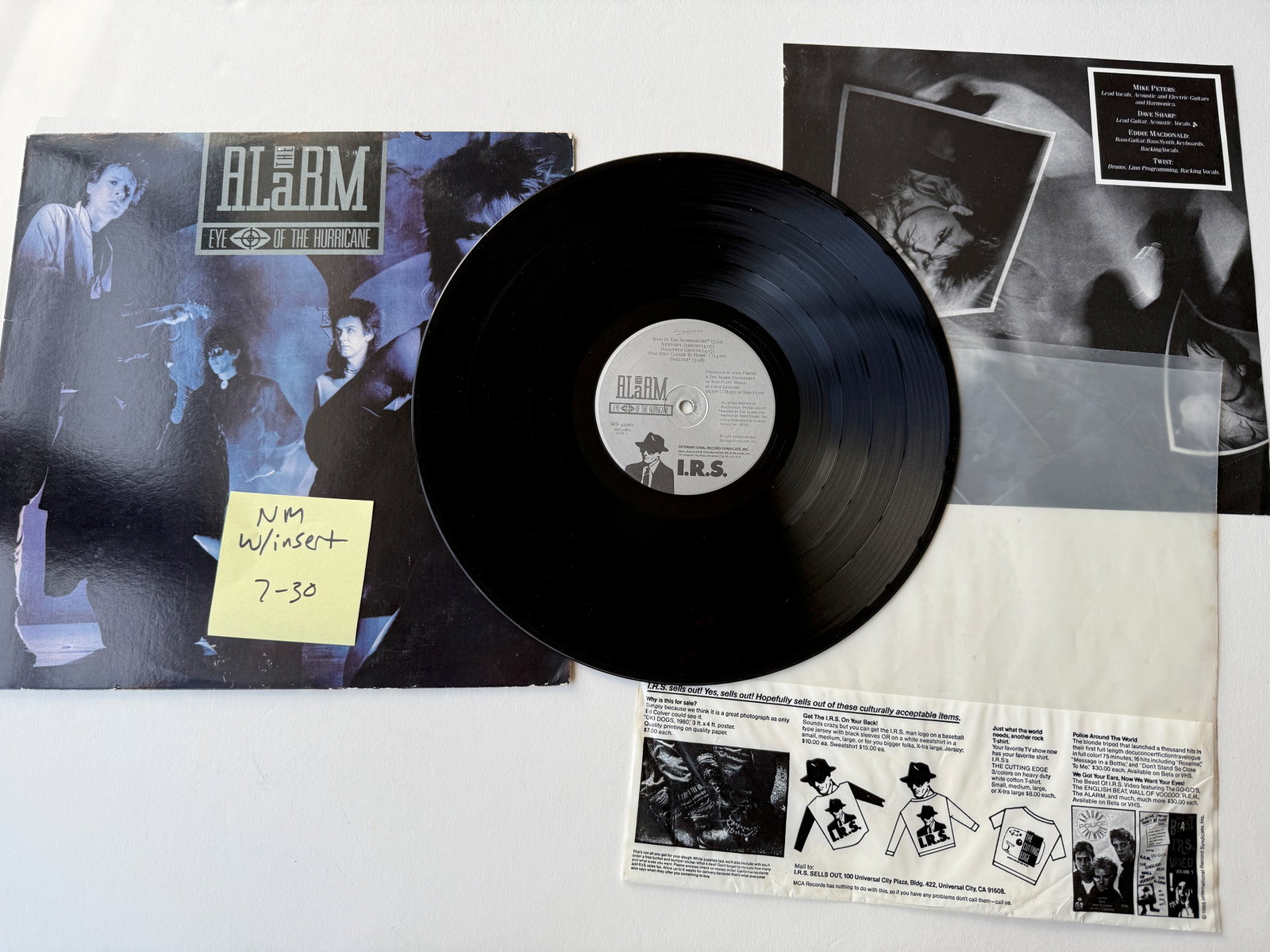 The Alarm - Eye Of The Hurricane: The Alarm - Eye Of The Hurricane. I.R.S. Records - IRS-42061. 1987 Rock. Comes with 10.75" x 10.75" black and white printed insert, with I.R.S. plastic inner sleeve. The Alarm are a Welsh alternative 