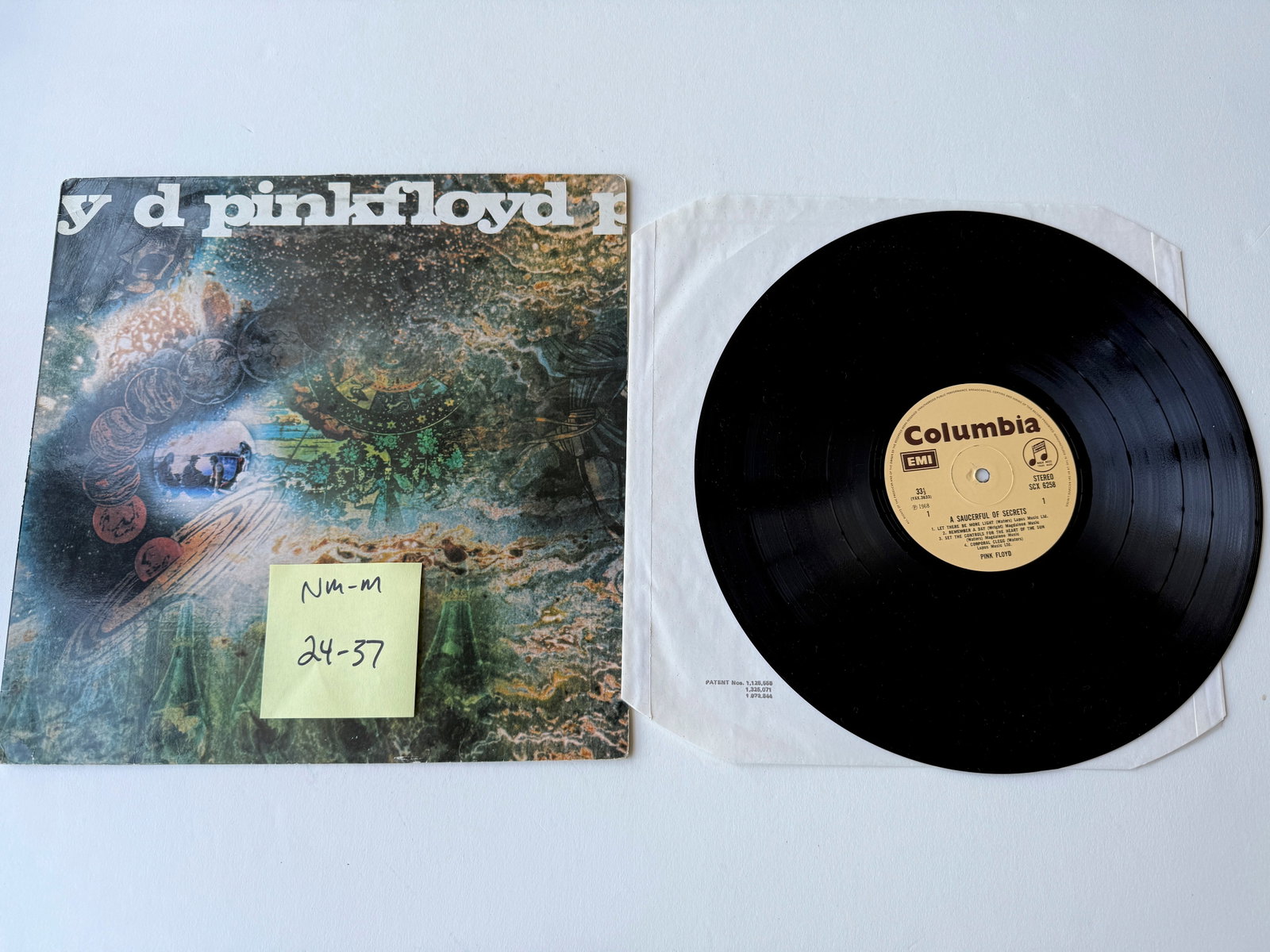 Pink Floyd - A Saucerful Of Secrets: Pink Floyd - A Saucerful Of Secrets. Matrix: SCX6258 YAX3634-6-1-1 3633-3. Columbia - SCX 6258. Mustard/brown labels with titles in black.