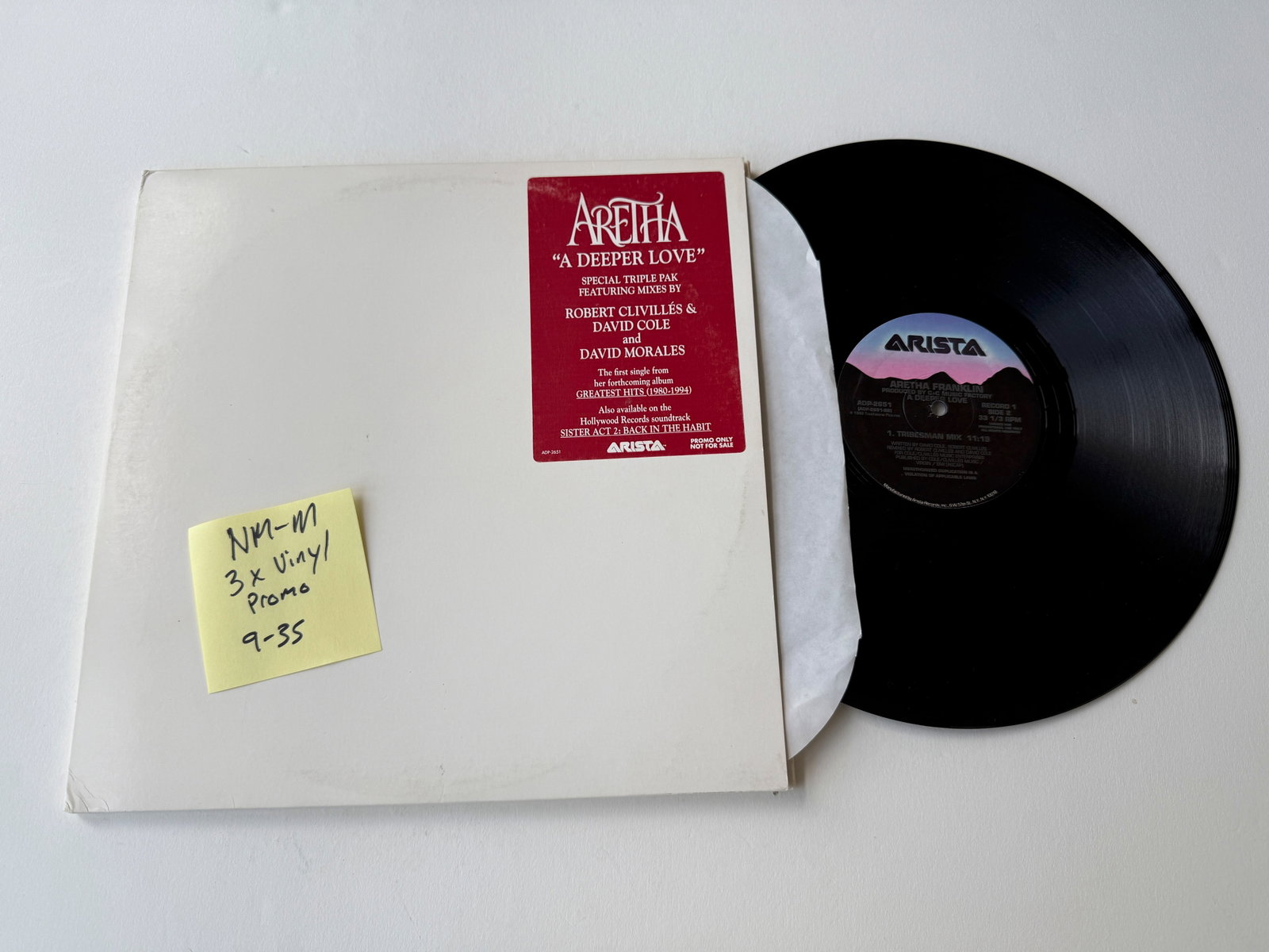 Aretha - A Deeper Love - PROMO: PROMO - Aretha - A Deeper Love. Arista - ADP-2651. 3 x Vinyl, 12", Promo, 33 ? RPM, Trifold. Stickered white six panel trifold sleeve. Promo Only Not For Sale. Aretha Franklin. Widely regarded as one 