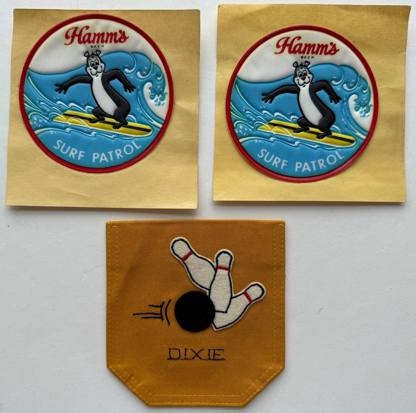 RARE HAMMS BEER SURF PATROL PATCHES: RARE HAMMS BEER SURF PATROL PATCHES