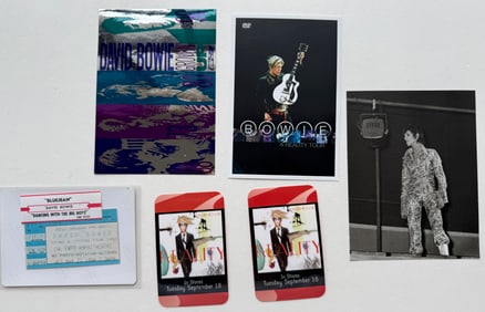 DAVID BOWIE USED TICKET, STICKER AND PHOTO SET