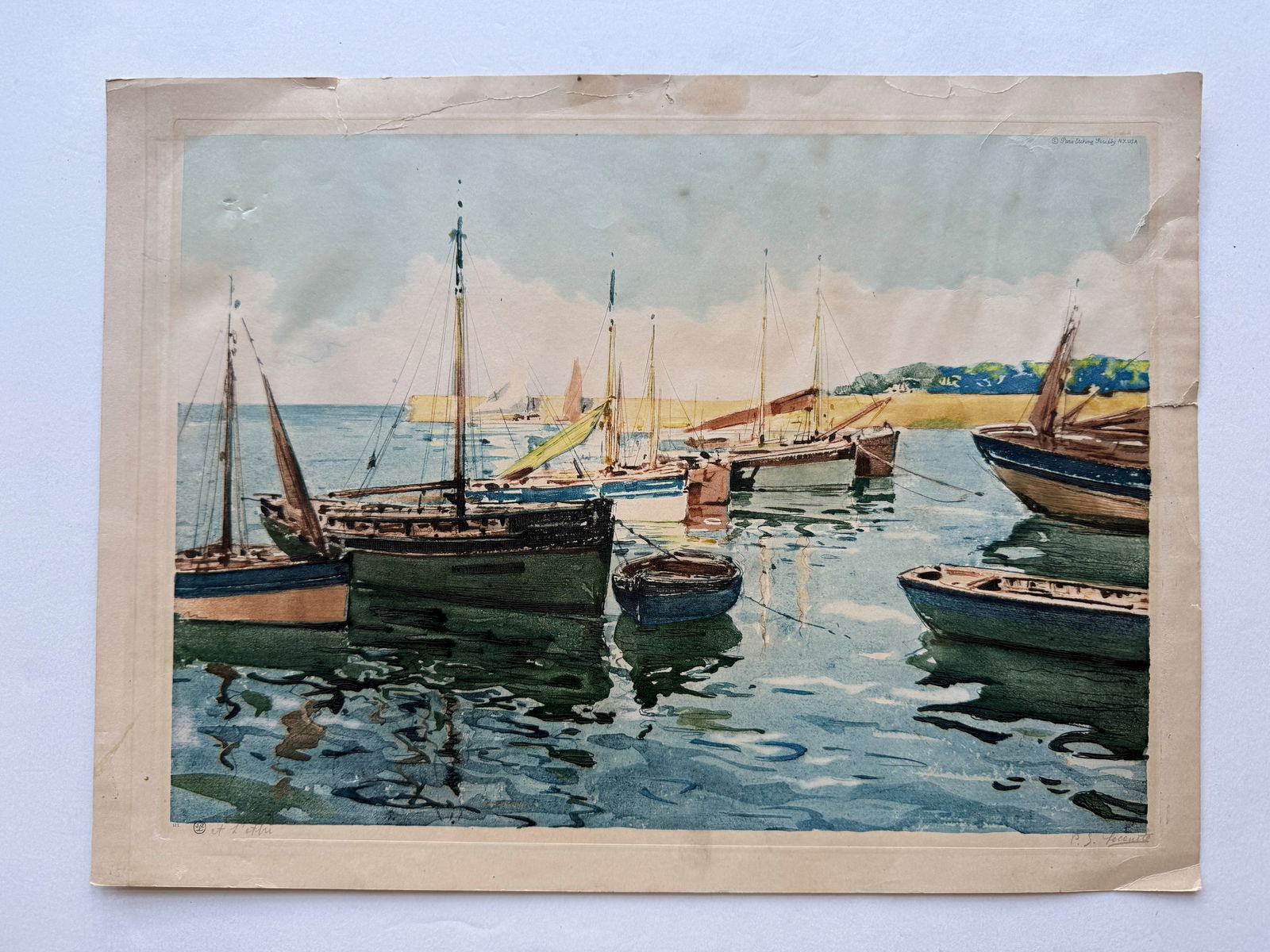 harbor scene 1935 Paul Emile Lecomte (1877-1950) - SIGNED (1 of 1)