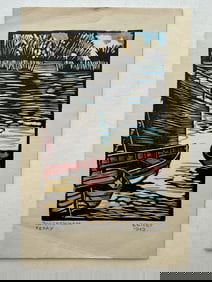 Twickenham Ferry by Signed By B. Bisby, dated 1943