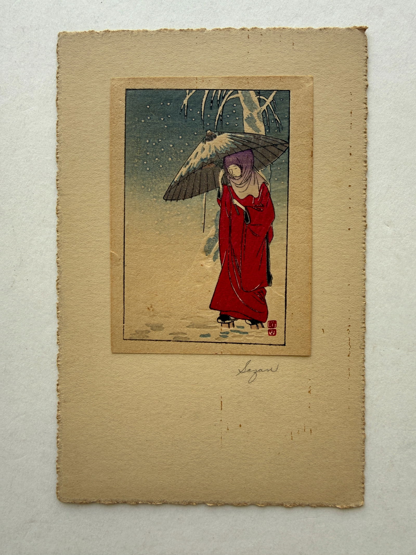 Sozan Ito: Woman with Umbrella Original 1920 Woodblock (1 of 1)