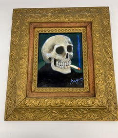 ORIGINAL SMOKING SKULL OIL ON CANVAS by STANLEY MOUSE