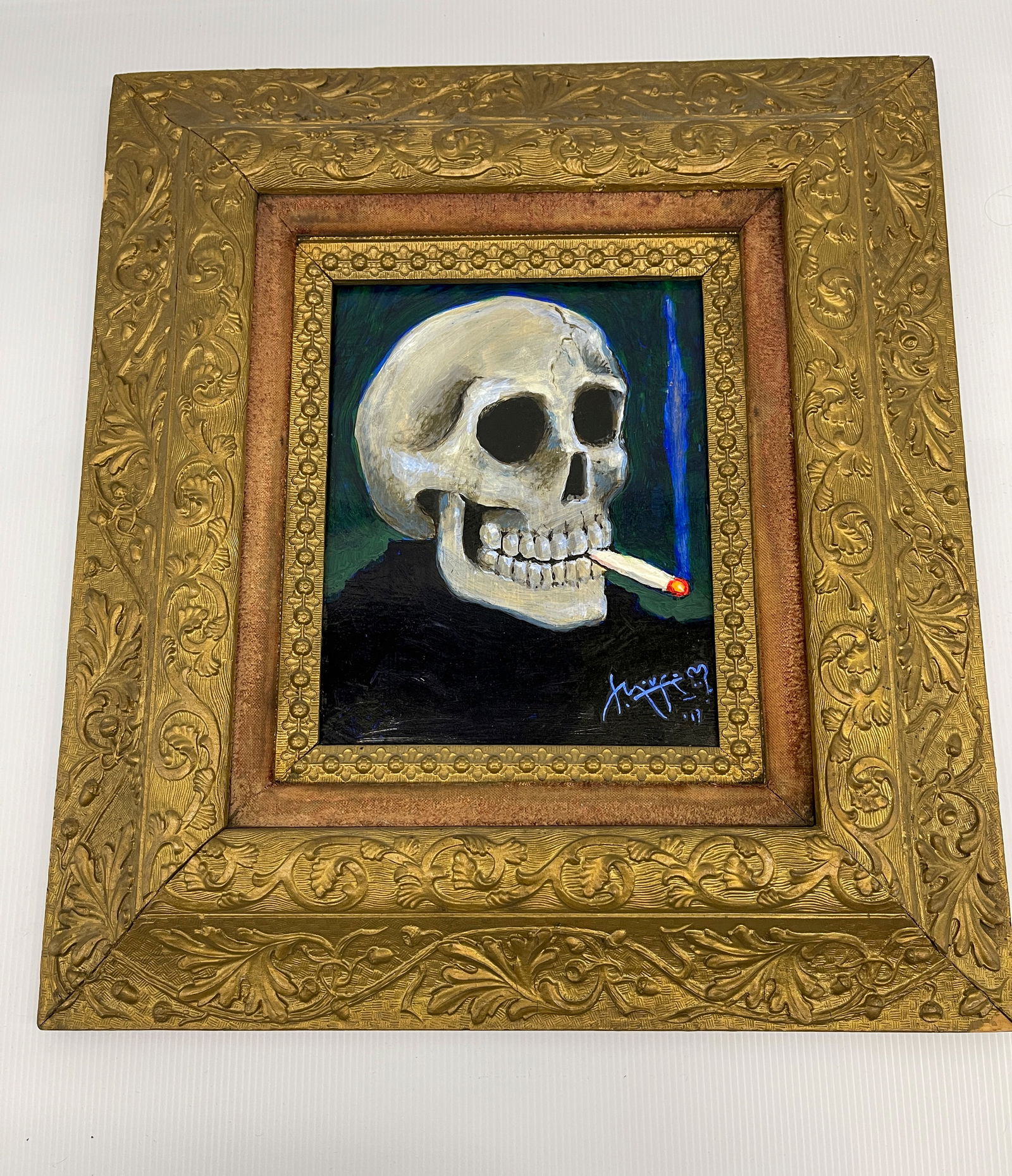 ORIGINAL SMOKING SKULL OIL ON CANVAS by STANLEY MOUSE (1 of 6)