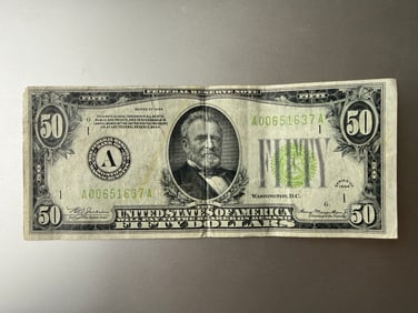 VINTAGE COLLECTIBLE 1934 FIFTY $50 BILL FEDERAL RESERVE NOTE
