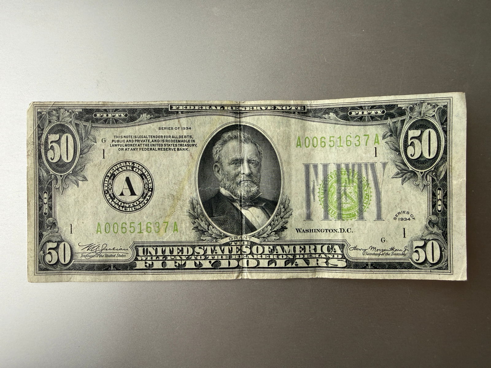 VINTAGE COLLECTIBLE 1934 FIFTY $50 BILL FEDERAL RESERVE NOTE (1 of 2)