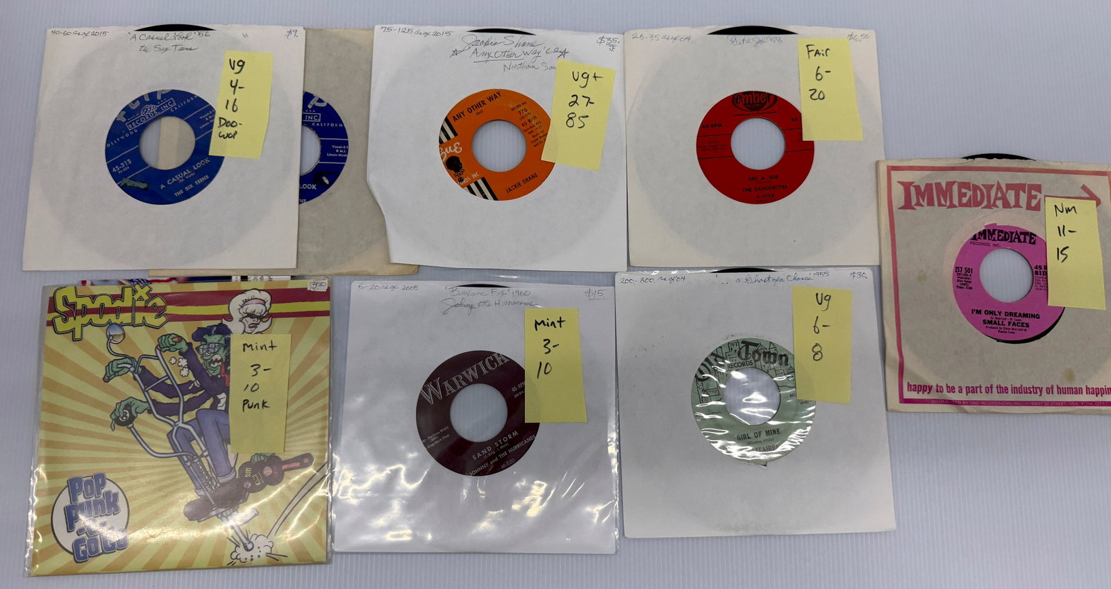 VARIOUS S 45s with PUNK BAND SPODIE: VARIOUS S 45s with PUNK BAND SPODIE, JOHNNY AND THE HURRICANES, SOLITAIRES, SMALL FACES ITCHYKOO PARK, THE SILHOUETTES, JACKIE SHANE, THE SIX TEENS