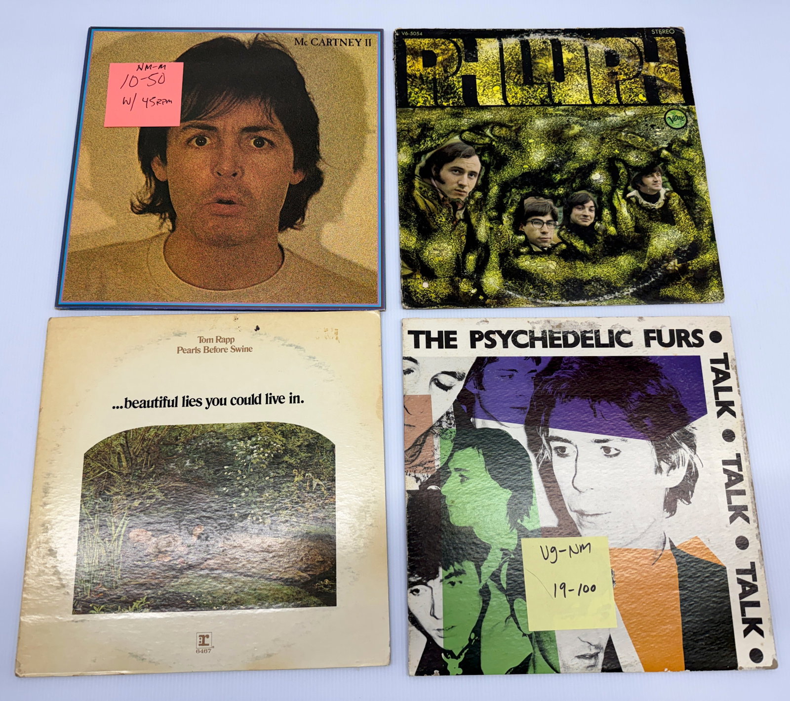PAUL MCCARTNEY AND THE PSYCHEDELIC FURS: PAUL MCCARTNEY AND THE PSYCHEDELIC FURS, TOM RAPP PEARLS BEFORE SWINE ($23-$60), PHLUPH (A $40 ALBUM !!!).