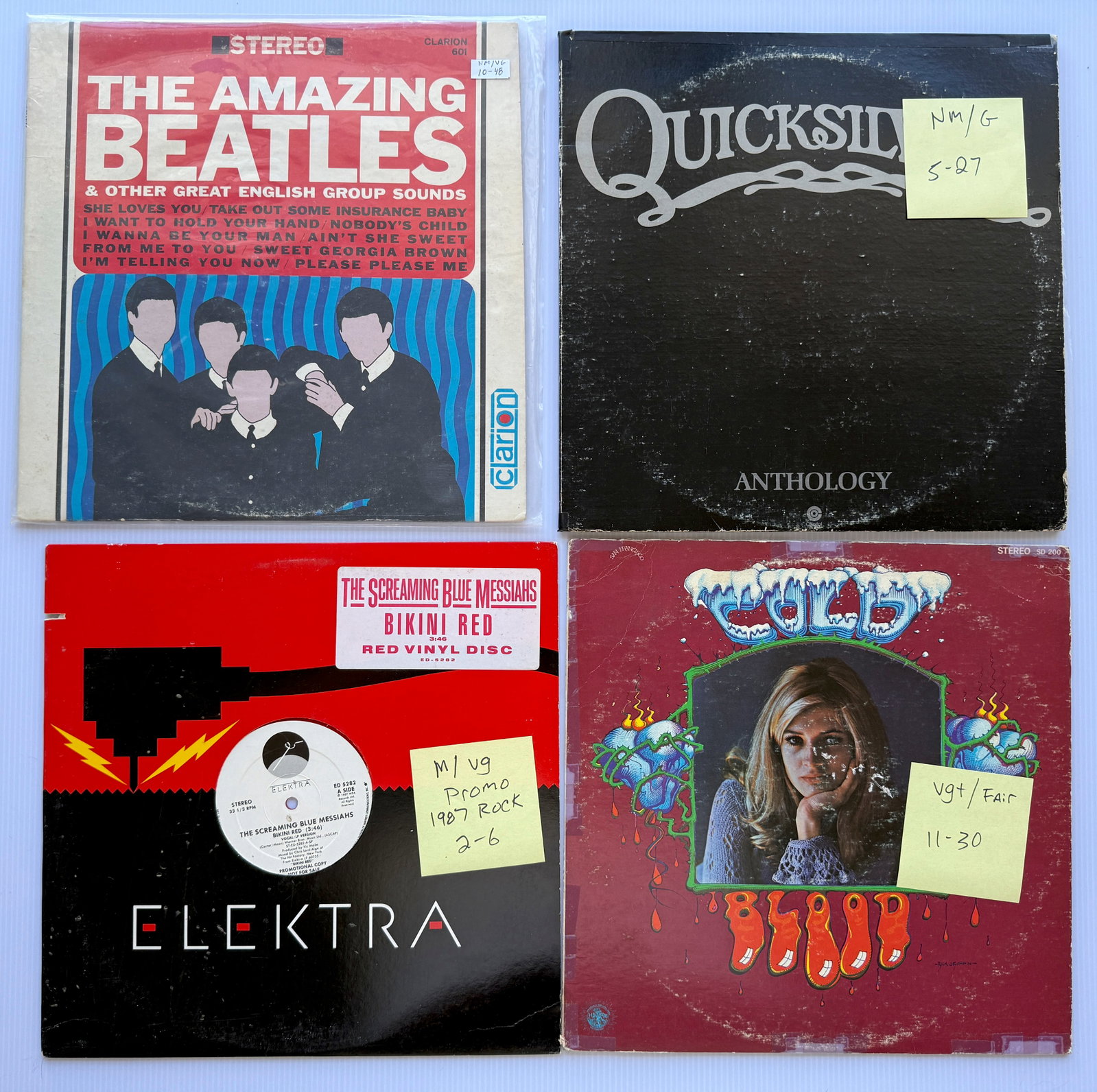 THE BEATLES AND QUICKSILVER MESSENGER SERVICE: THE BEATLES AND QUICKSILVER MESSENGER SERVICE. THE SCREAMING BLUE MESSIAHS. COLD BLOOD WITH RICK GRIFFIN COVER ART.