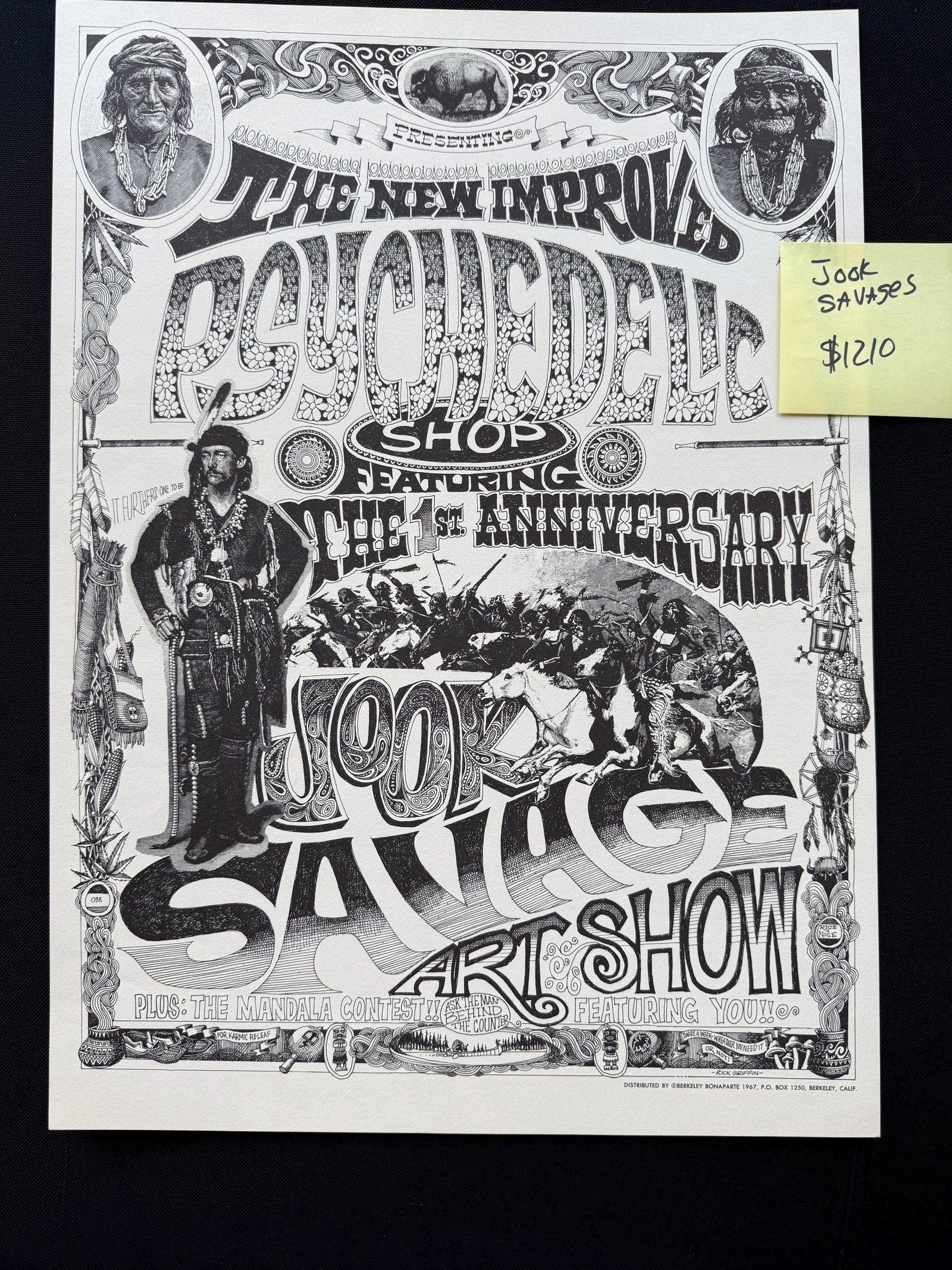 JOOK SAVAGES - 1ST. - IMPORTANT RICK GRIFFIN PIECE !: JOOK SAVAGES - 1ST. Griffin and the Jook Savages arranged an art show, celebrating the one-year anniversary of the Psychedelic Shop on Haight Street for which Griffin designed his first psychedelic po