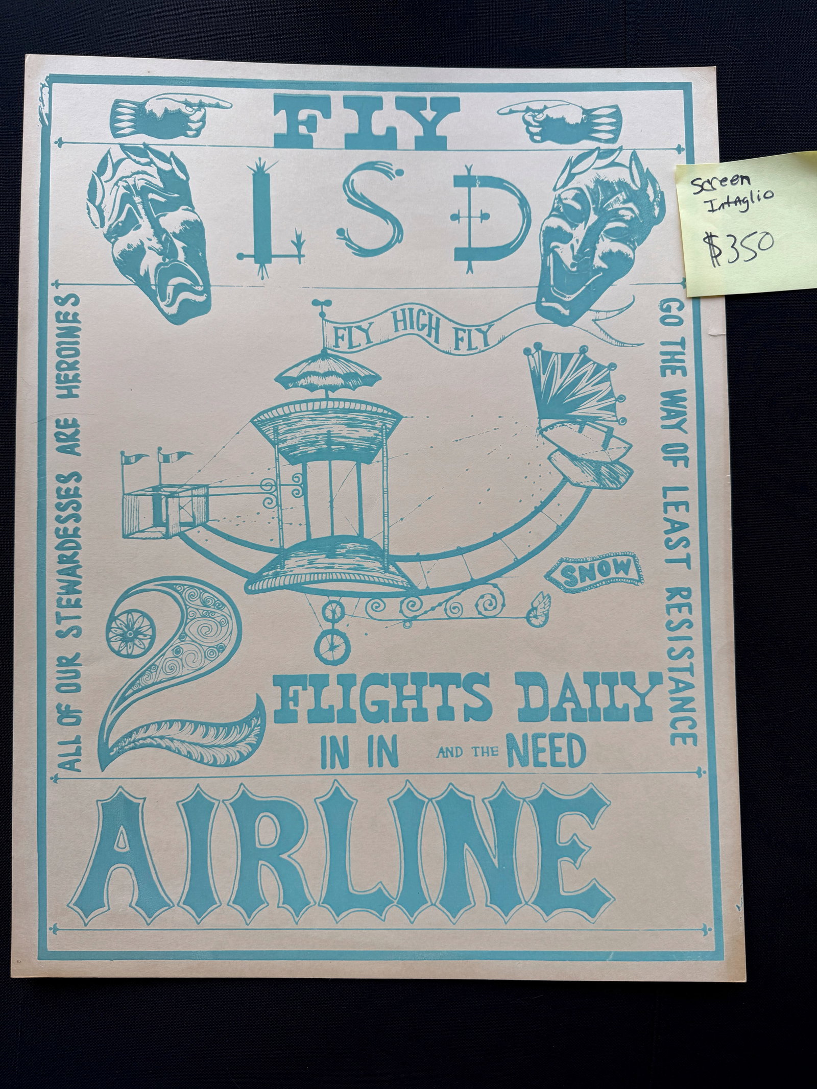 FLY LSD AIRLINE - HEAD SHOP POSTER - SCREEN PRINT 1ST (1 of 1)