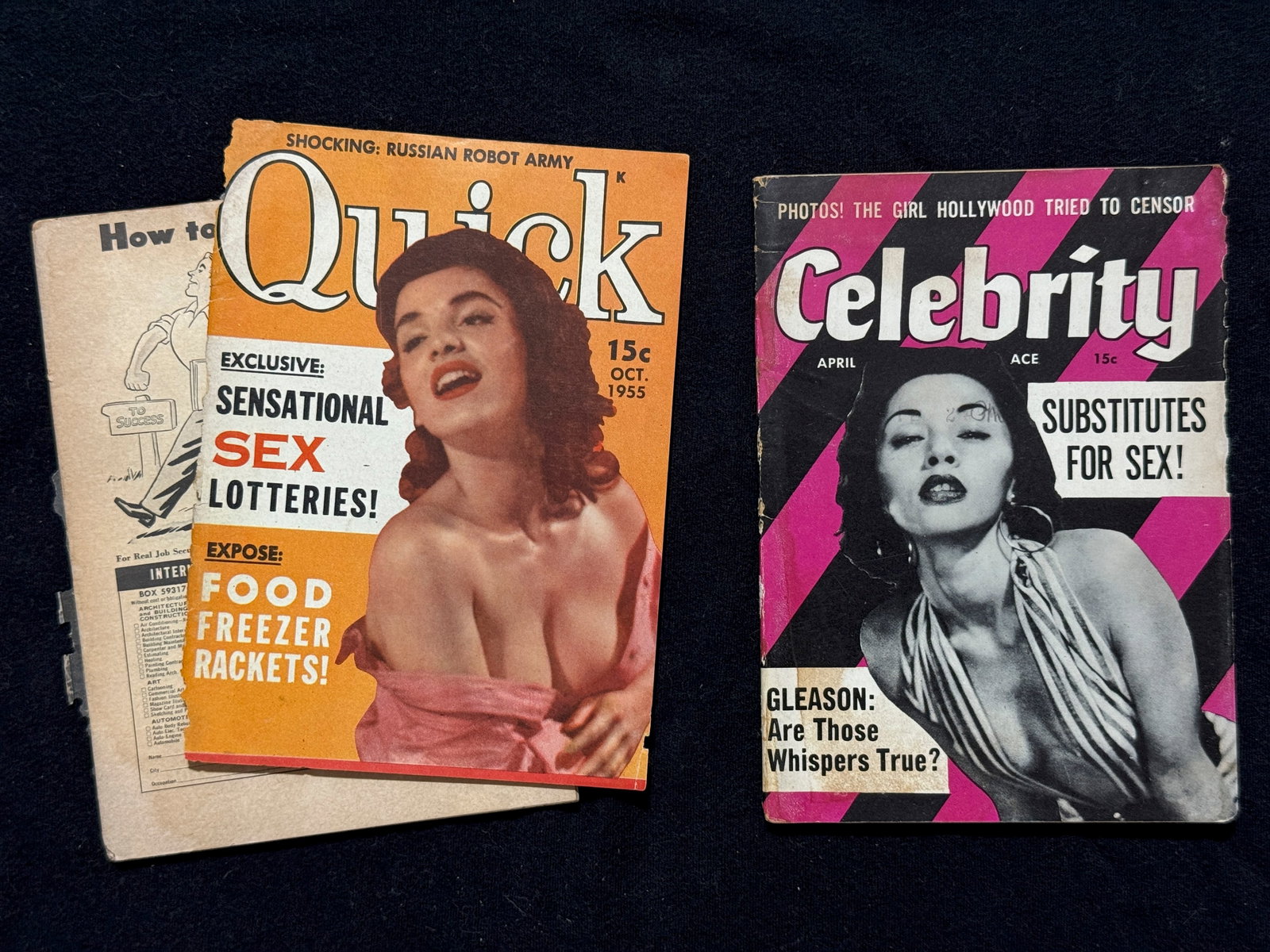 CELEBRITY & QUICK POCKET MAGS 1950s PIN-UP: CELEBRITY & QUICK POCKET MAGS 1950s PIN-UP & SLEAZE. COVER IS COMING OFF QUICK MAG. Keywords: Sex. Porn. PORNOGRAPHY. Sexy.