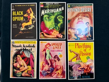 12 VINTAGE PULP FICTION / ADULT POSTCARDS
