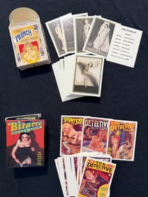 EARLY FRENCH POSTCARDS SET & BIZZARE DETECTIVE PULP COLLECTOR TRADING CARDS