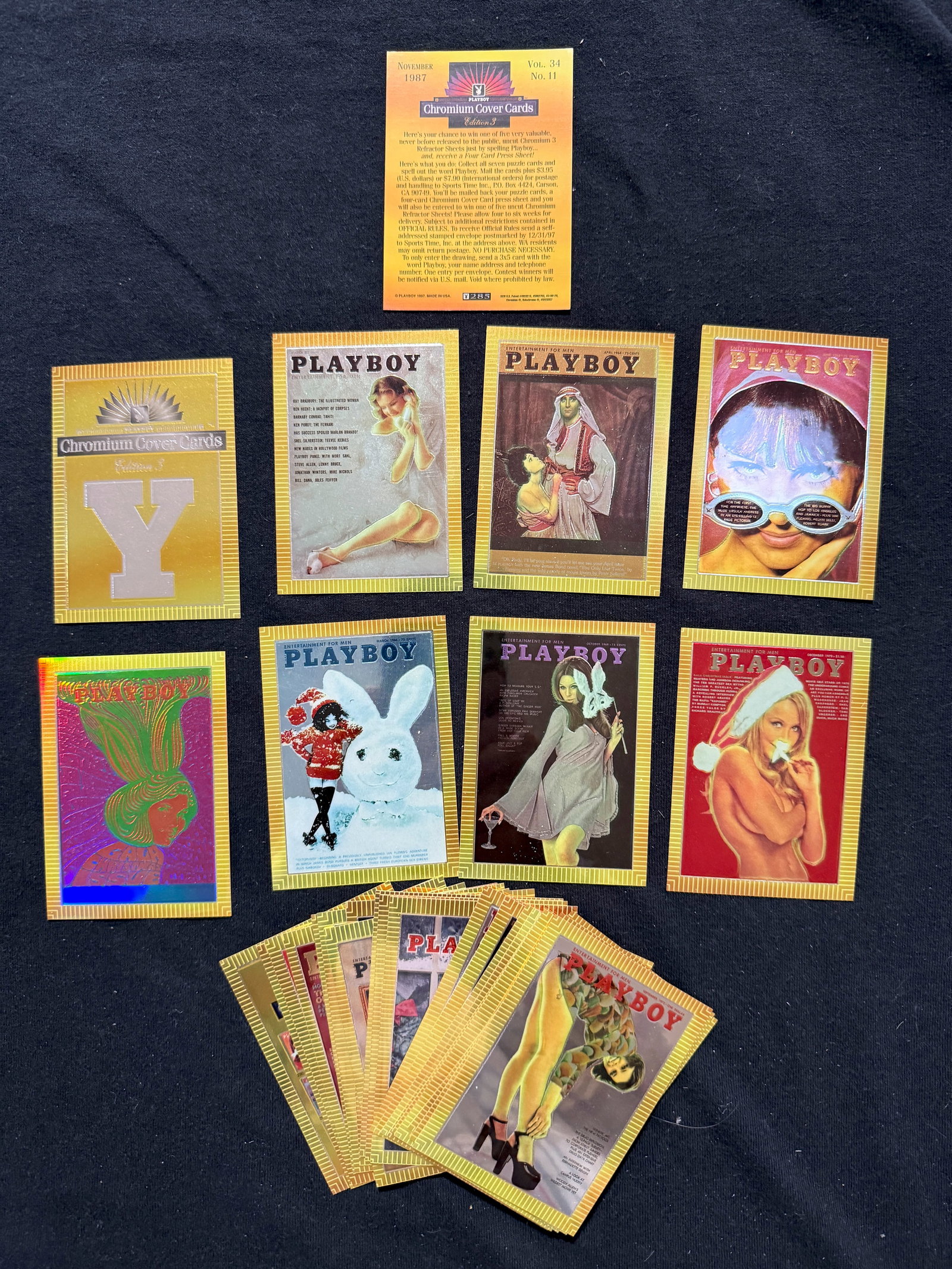 A RARE SET OF PLAYBOY CHROMIUM COVER CARDS EDITION 3 - ALL GOLD / CHROME EMBOSSED: A RARE SET OF PLAYBOY CHROMIUM COVER CARDS EDITION 3 - ALL GOLD / CHROME EMBOSSED