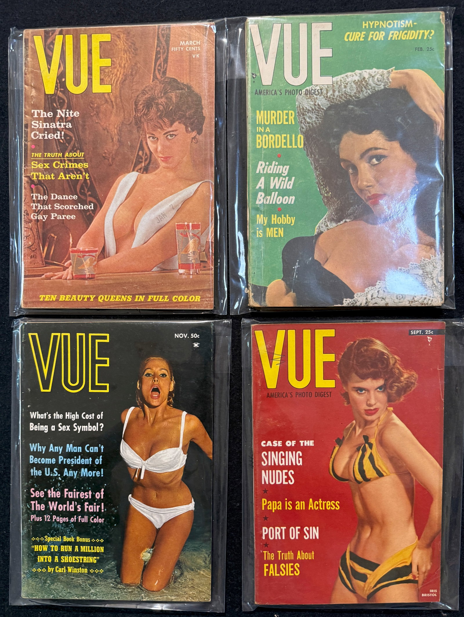 4 ISSUES OF VUE - AMERICA'S PHOTO DIGEST ADULT POCKETBOOK 1960s: 4 ISSUES OF VUE - AMERICA'S PHOTO DIGEST ADULT POCKETBOOK 1960s. VUE America's Photo Digest" was a real, long-running American men's magazine published by Actual Publishing Co., Inc. from the 1950s (a