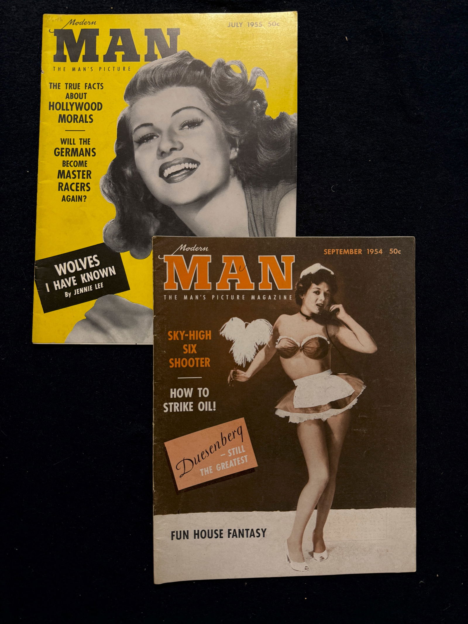 TWO modern MAN MAGAZINES - 1954, 1955: TWO modern MAN MAGAZINES - 1954, 1955. Rosemarie Bowe. bazoom girl. Jennie Lee - the sexiest girl in burlesque.