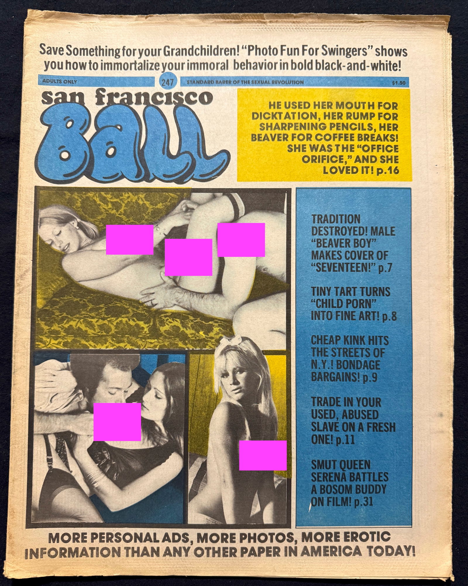 SET OF 2 SF BALL MAGAZINES - AMAZING VINTAGE PORNO COVER ART: TWO SAN FRANCISCO BALL ADULT PULP PUBLICATIONS. The underground sex paper. A combination of fiction, edgy softcore photos, serious writing and drawings with plenty of socially redeeming context. Ads f