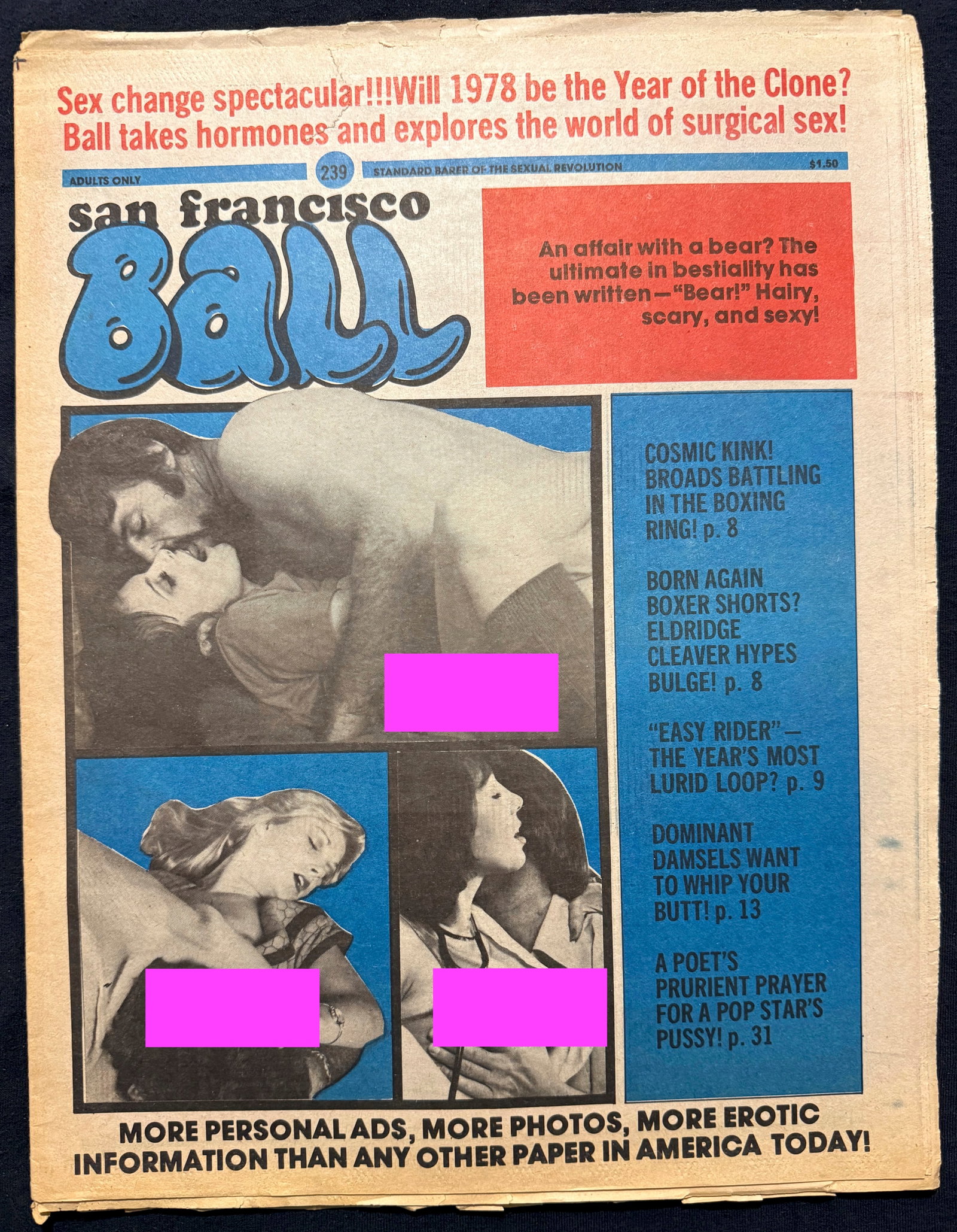 SET OF 2 SF BALL MAGAZINES - AMAZING VINTAGE PORNO COVER ART: TWO SAN FRANCISCO BALL ADULT PULP PUBLICATIONS. The underground sex paper. A combination of fiction, edgy softcore photos, serious writing and drawings with plenty of socially redeeming context. Ads f