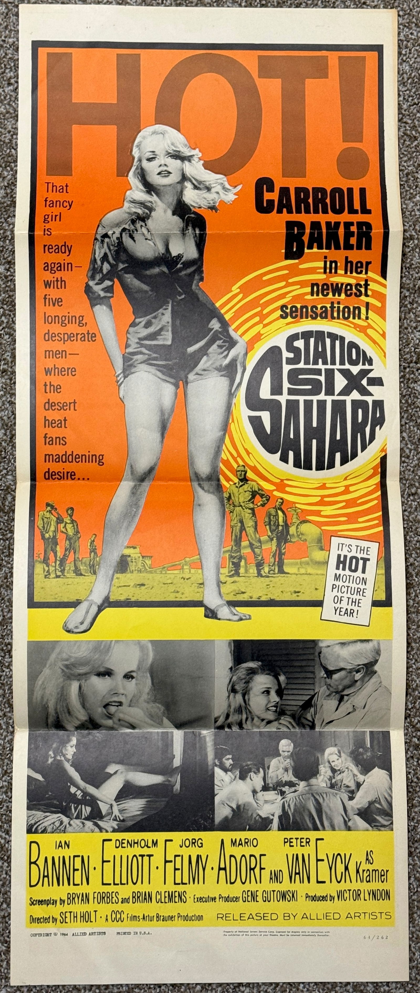 STATION SIX SAHARA MOVIE WINDOW POSTER: STATION SIX SAHARA MOVIE WINDOW POSTER. 14x36 Classic Film. CARROLL BAKER. 1964.