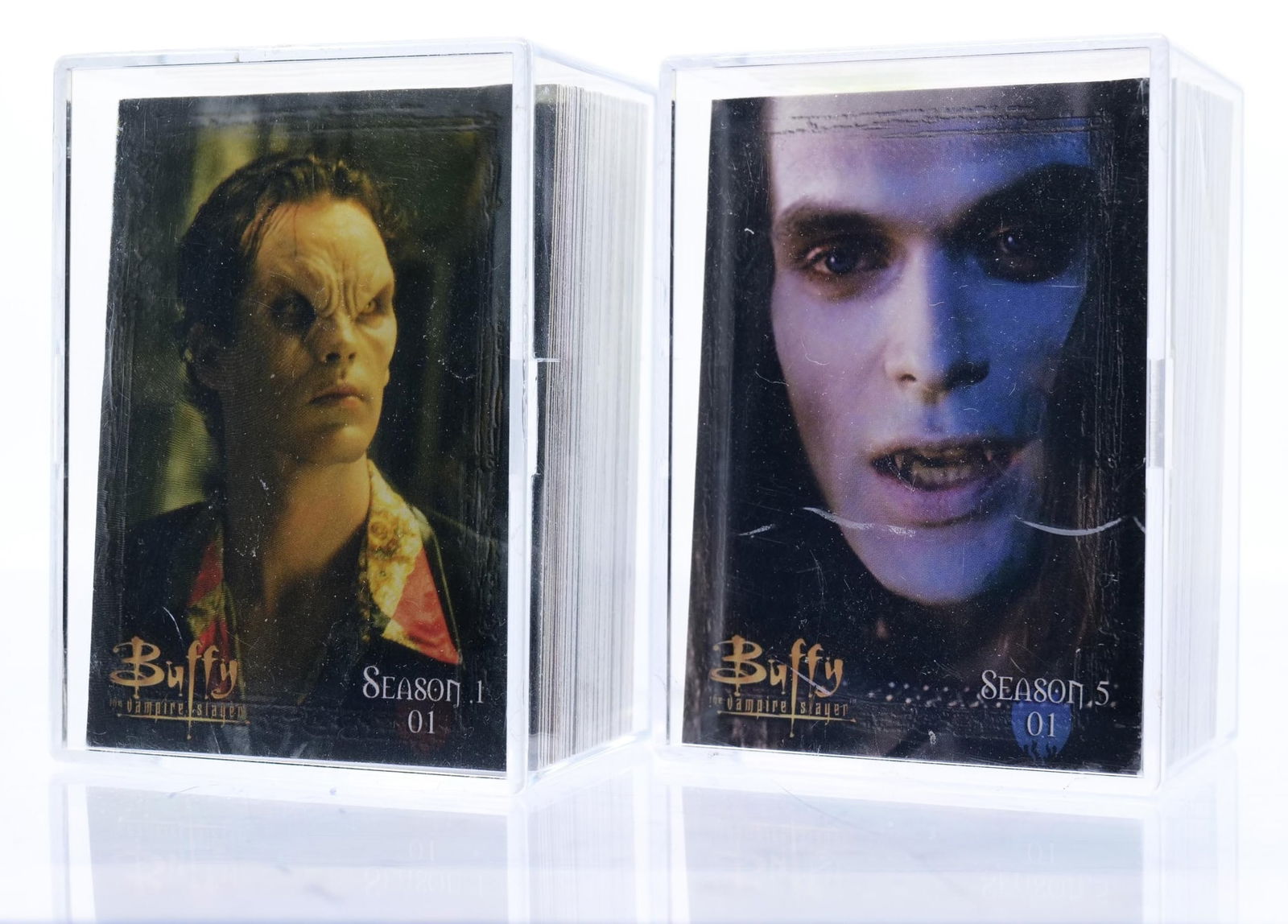 BUFFY TRADING CARD SETS - SEASON 1 & SEASON 5: BUFFY TRADING CARD SETS - SEASON 1 & SEASON 5 WITH ORIGINAL PLASTIC COLLECTOR CASES.