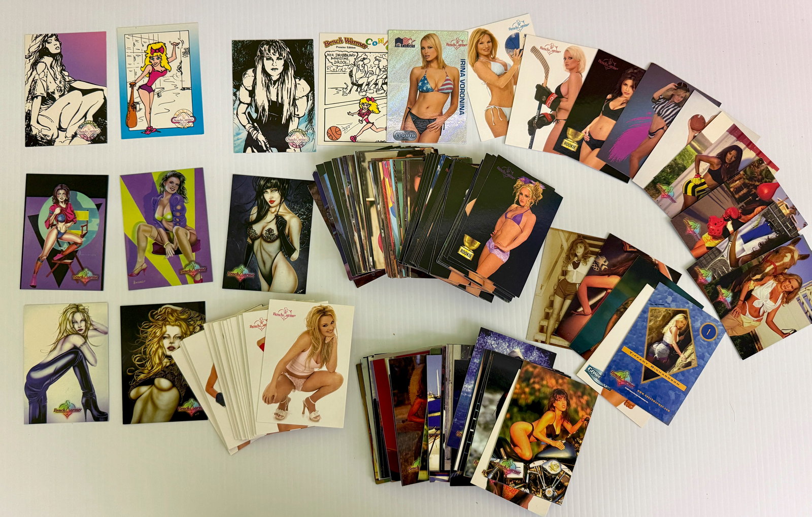 BENCH WARMER FEMALE MODEL TRADING CARD SET: BENCH WARMER FEMALE MODEL TRADING CARD SET. ASSORTMENT OF SPORTS RELATED MODELS WITH SOME ILLUSTRATION AND COMIC CARDS.