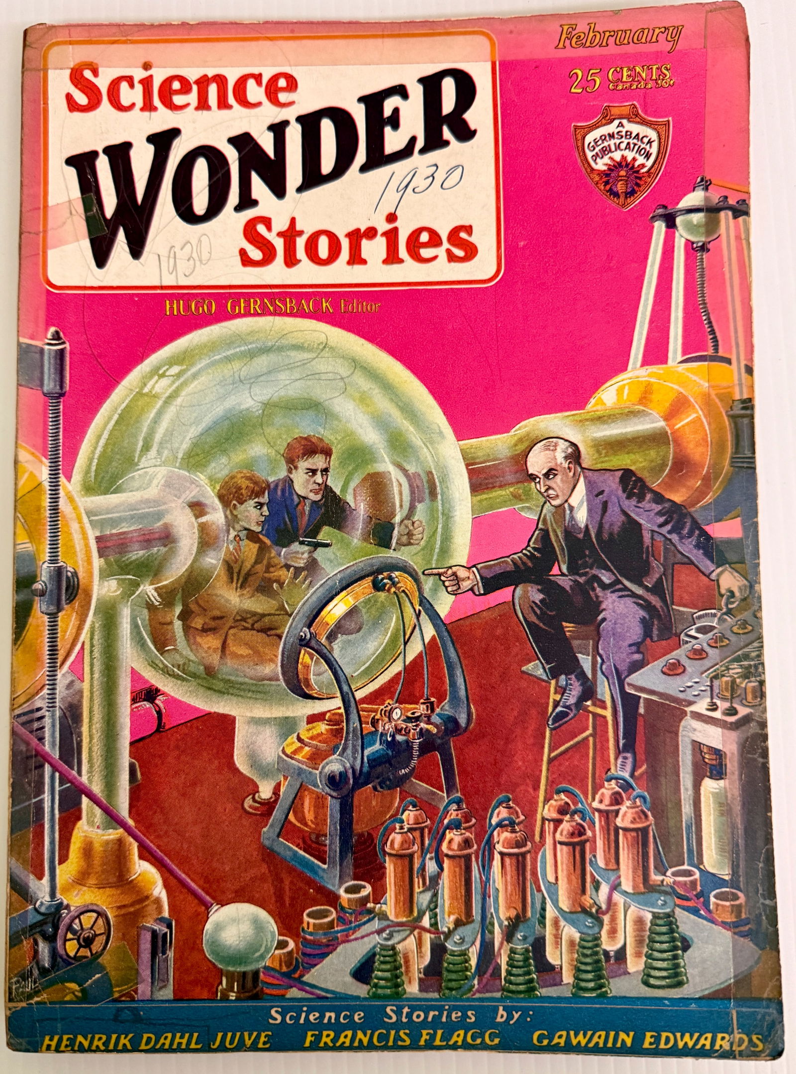 SCIENCE WONDER STORIES - PULP SCIENCE FICTION - PULP FICTION: SCIENCE WONDER STORIES - PULP SCIENCE FICTION - PULP FICTION. 1930. VOL. 1. #9. ONE COUPON CUT FROM PAGES. TAPE ON SPINE. $90 PRIOR PRICE TAG. FRANK PAUL COVER ART.