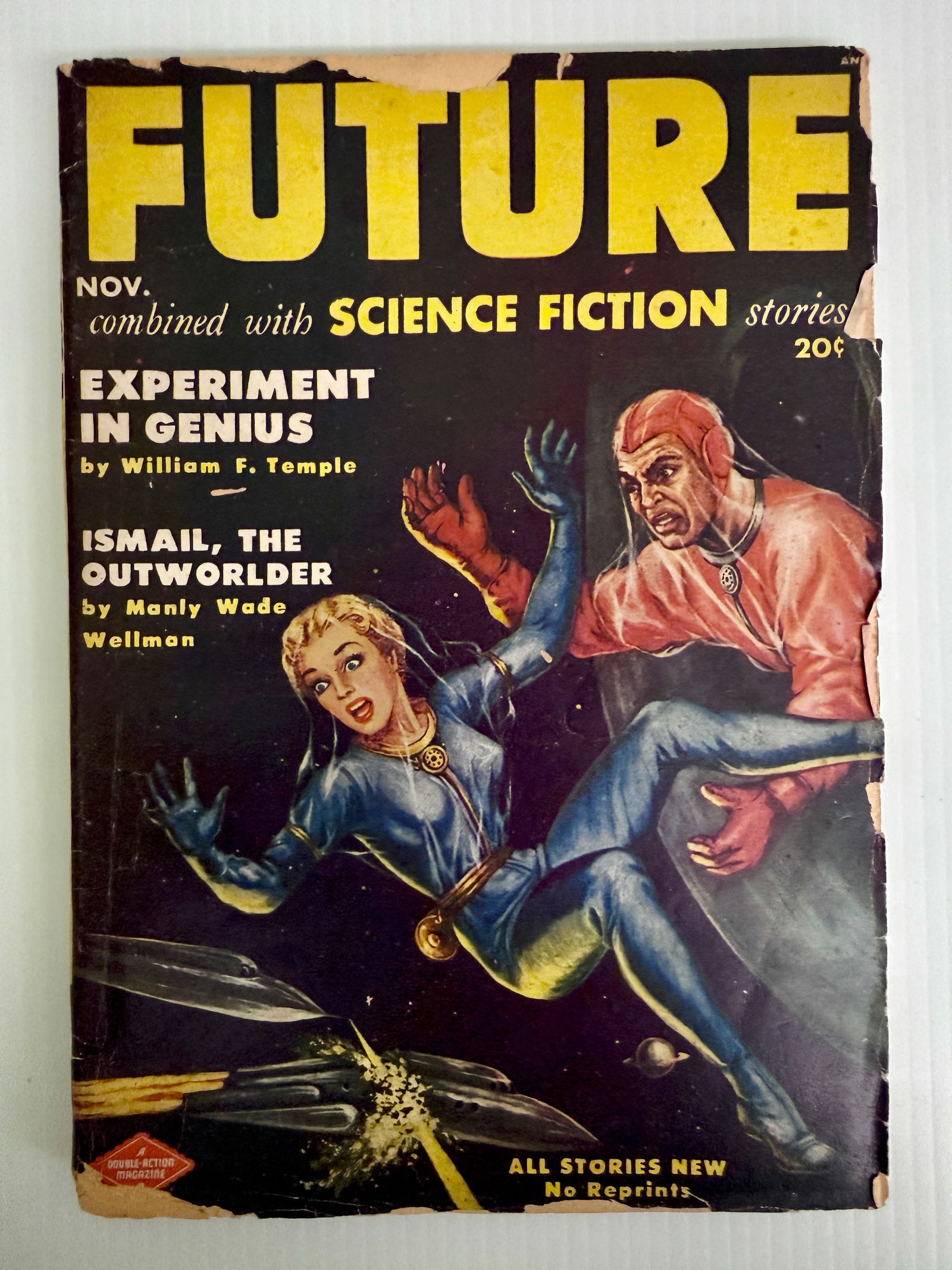 FUTURE MAGAZINE - COMBINED WITH SCIENCE FICTION STORIES: FUTURE MAGAZINE - COMBINED WITH SCIENCE FICTION STORIES. 1951. VOL. 2. #4. AFTER THE TWO MAGAZINES MERGED. COVER ART BY PETER POULTON. VOICES IN THE VOID. COVER LOOSE. FRAMABLE ART. PRIOR COVER