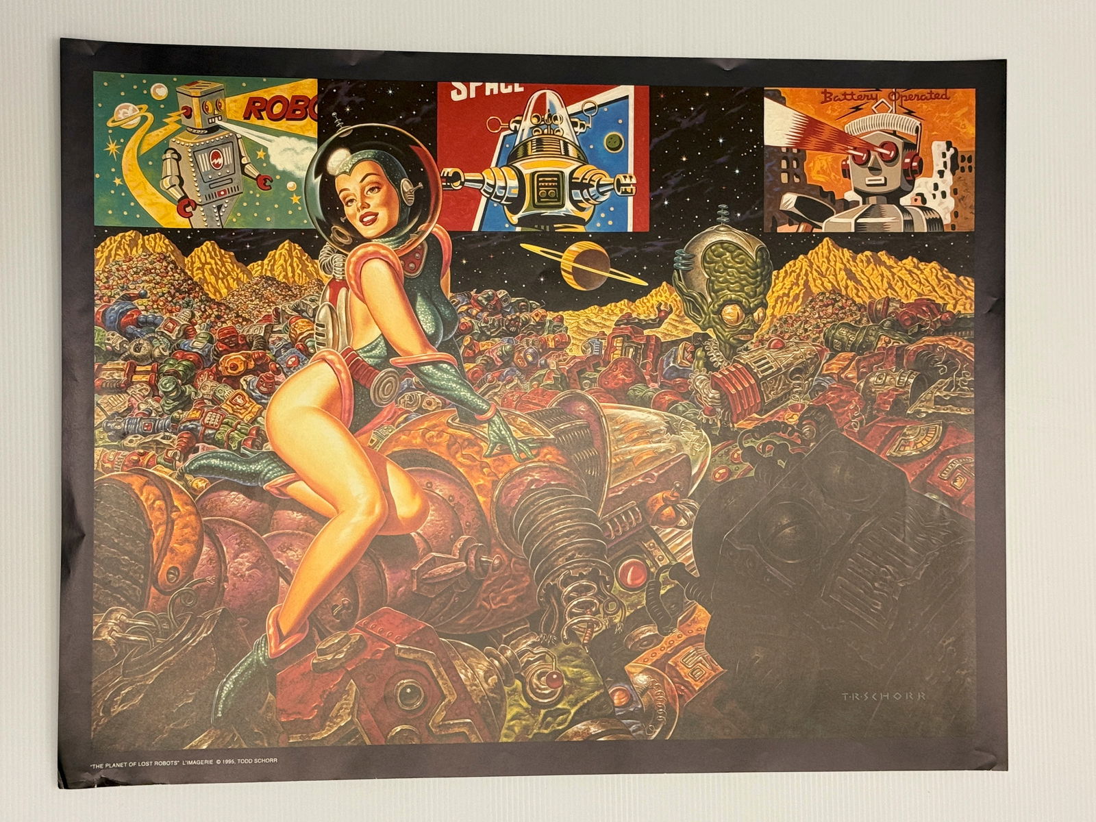 TODD SCHORR - THE PLANET OF LOST ROBOTS POSTER: 18 X 23. TODD SCHORR - 1995 LITHO - THE PLANET OF LOST ROBOTS. Todd Schorr Limited Edition Print of the painting "THE PLANET OF LOST ROBOTS" which comes from an edition of 300. This is an original pri