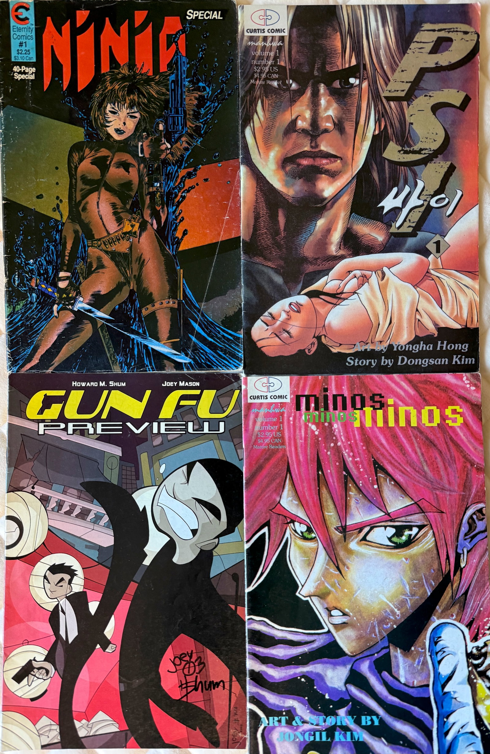 NINJA #1, PSI #1, GUN FU PREVIEW SIGNED !: NINJA #1, PSI #1, GUN FU PREVIEW SIGNED ! ($25 value) and MINOS #1