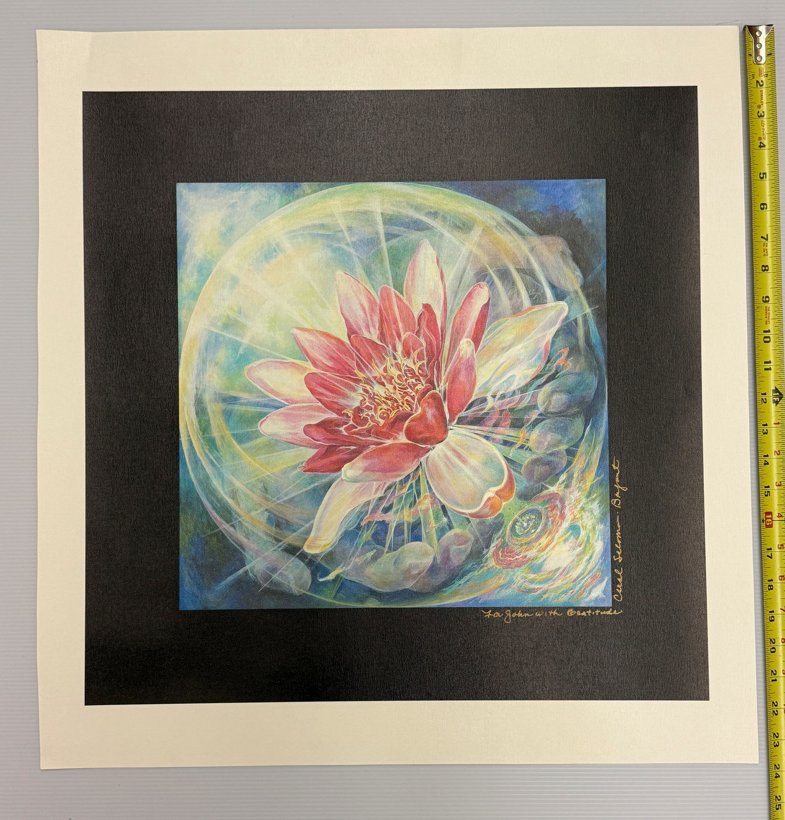 FLOWER ART ON CANVAS: FLOWER ART ON CANVAS. Unknown Artist Carol Solomon Bryant from mill Valley area of California. Given to John Goddard owner of Village Music in Mill Valley.