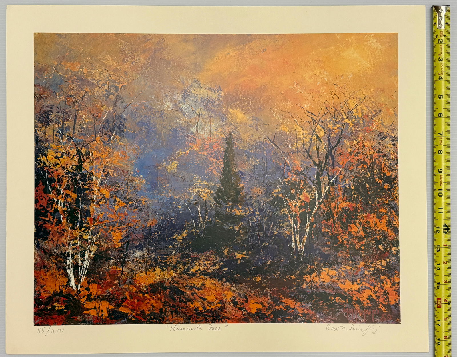 Minnesota Fall by Rex McClure - signed & #’ed: This artwork is a limited-edition print titled "Minnesota Fall" by the artist Rex McClure. It is number 115 in a total edition of 1100 prints. Artwork Details about 22 x 18. Artist: Rex McClure.