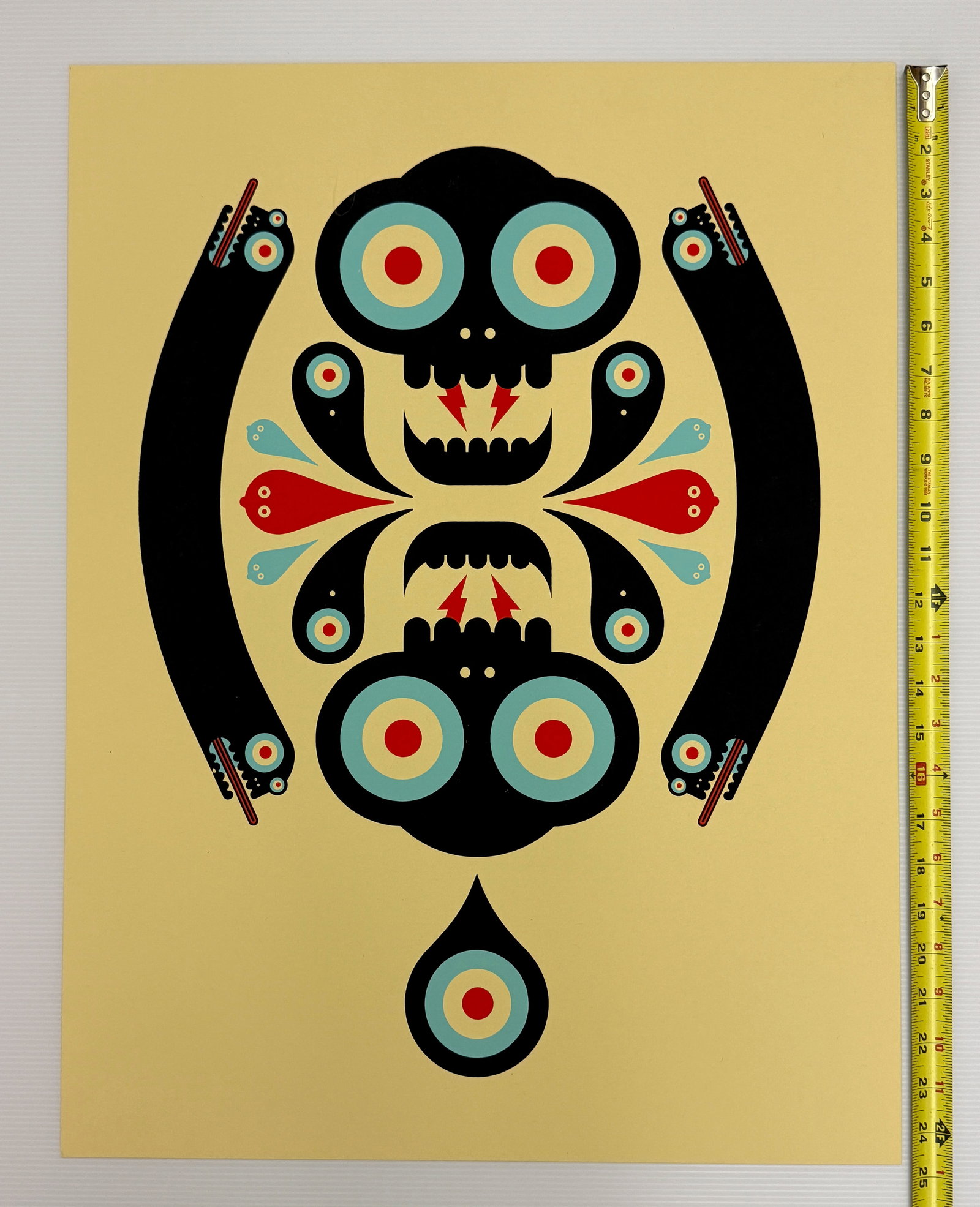 screenprint titled - Doom in Bloom: This image is a screenprint titled "Doom in Bloom" or possibly an edition like "Doom Drips Kiss Target Face" by the design studio Aesthetic Apparatus. Artwork Details Artist: Aesthetic Apparatus, a