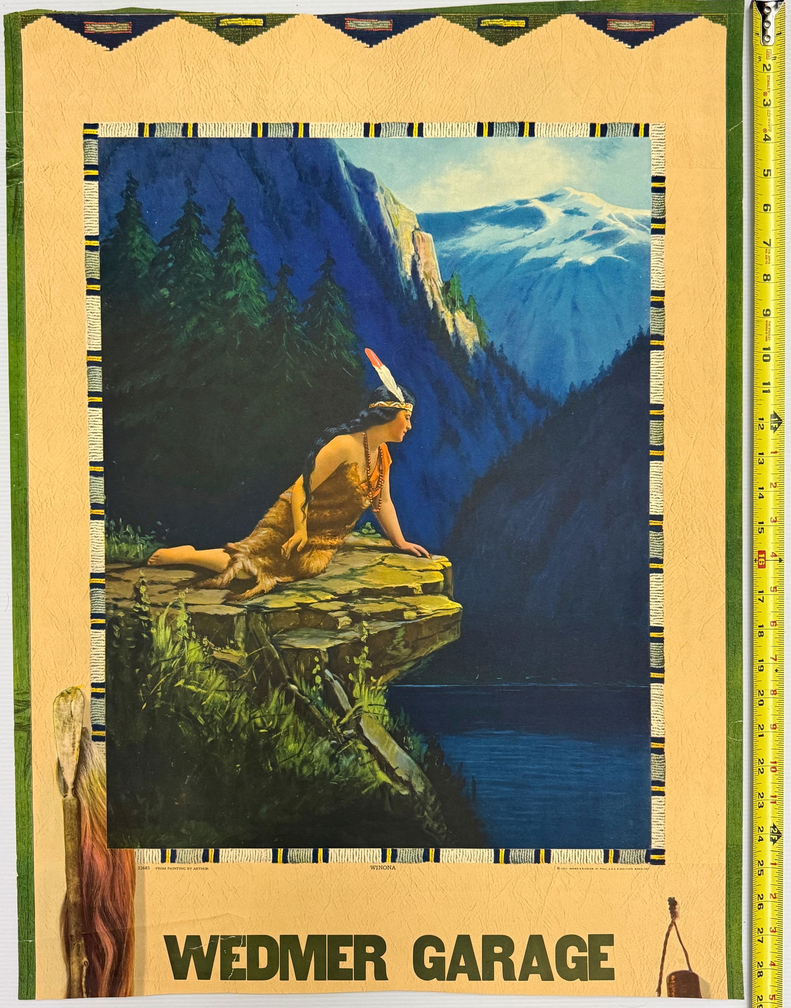 R. Atkinson Fox - Winona: This item is a vintage art print of a Native American Indian maiden by the artist R. Atkinson Fox. The specific print is often referred to as "Winona" or "Flower of the Forest" and was popular in the