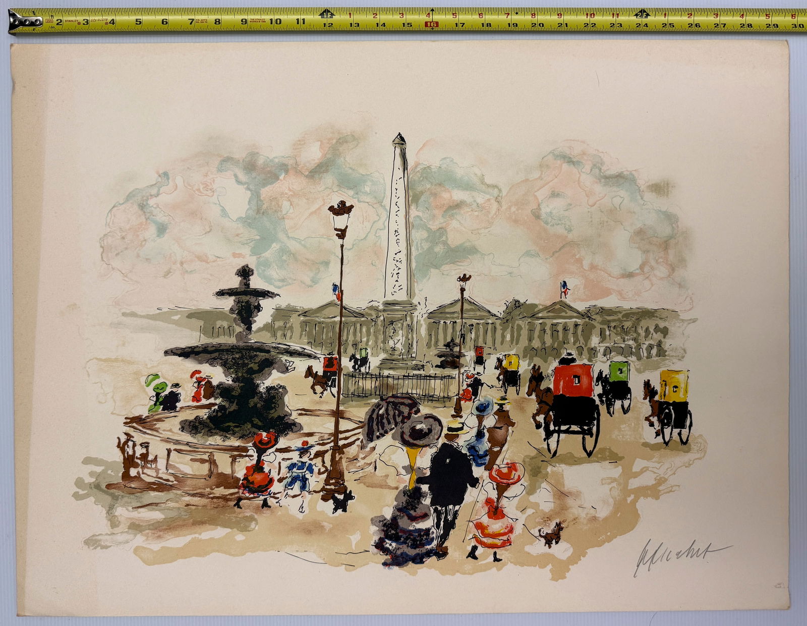 Urbain Huchet - Place de la Concorde: The image provided is a lithograph titled "Place de la Concorde" (also known as "Paris, Place De La Concorde" or "Paris, Obelisk Place de la Concorde") by the French artist Urbain Huchet (1930-2014).