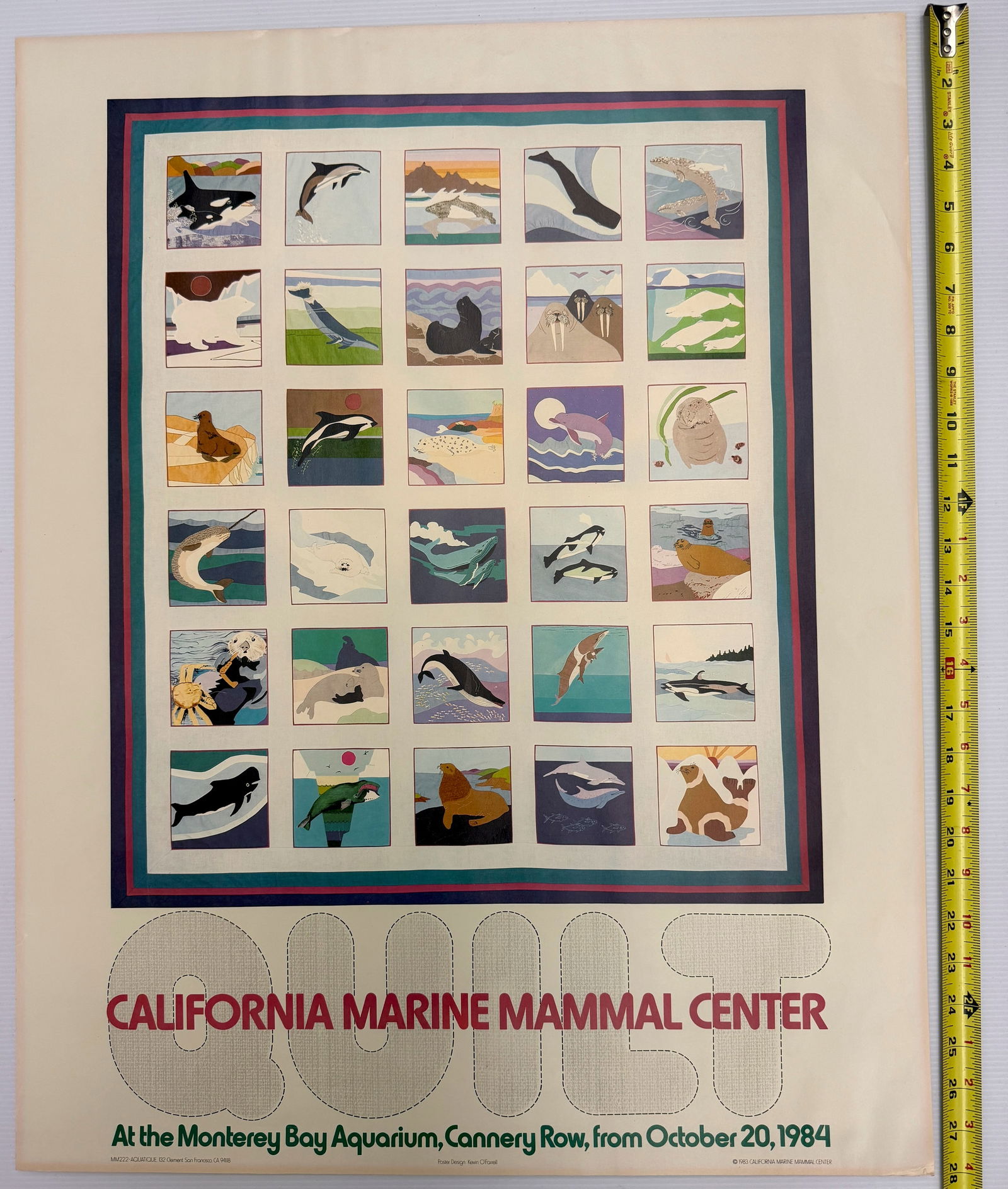 California Marine Mammal Center at the Monterey Bay Aquarium: image provided is a vintage poster advertising the California Marine Mammal Center at the Monterey Bay Aquarium. Poster Details Subject: The poster features a "quilt" design composed of multiple