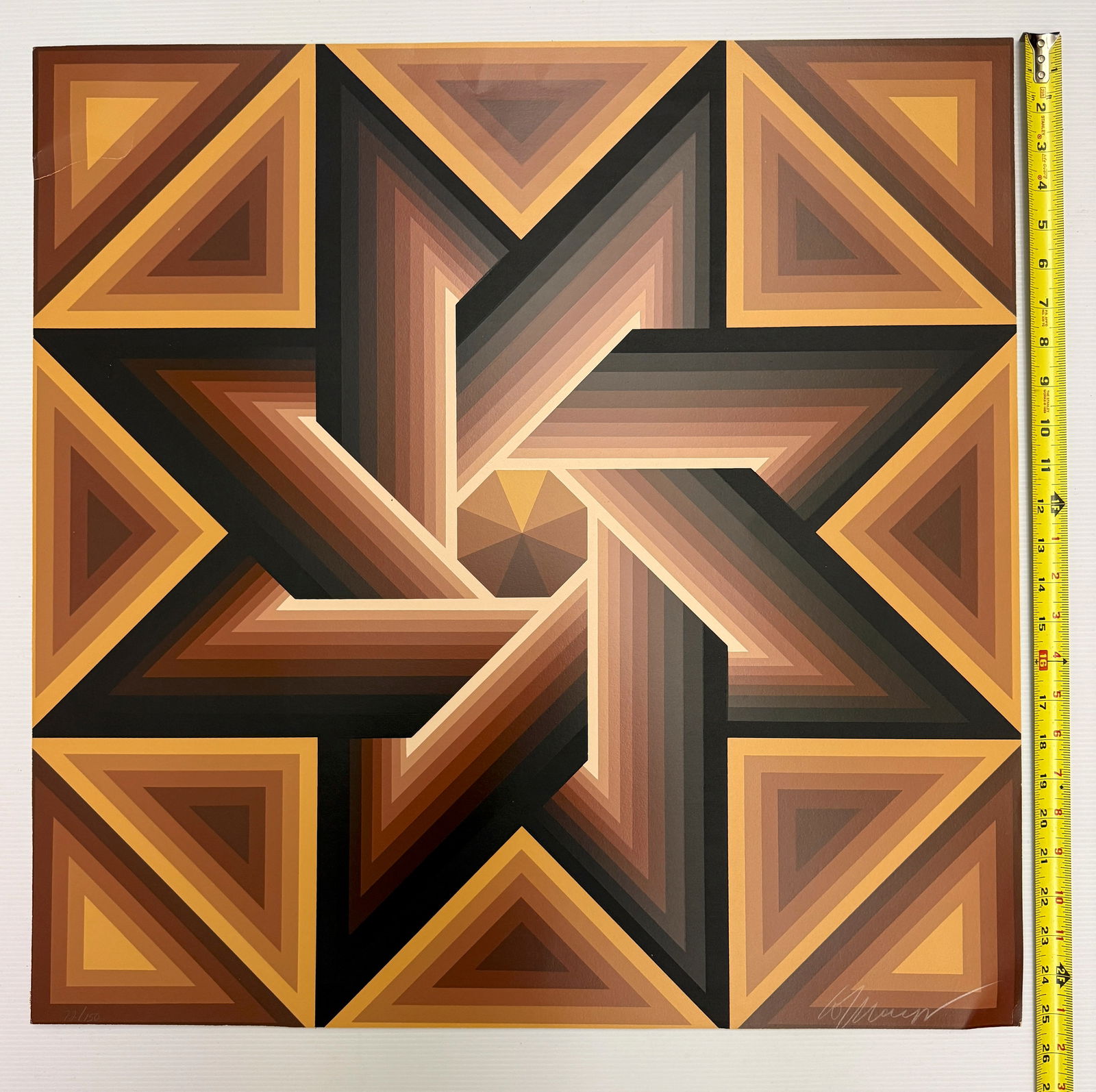 Lev Moross signed and numbered OP ART: The artwork in the image is a limited edition op-art serigraph by the artist Lev Moross, titled Florence or possibly Stella. Artwork Information Artist: Lev Moross. Medium: Serigraph (screenprint) on