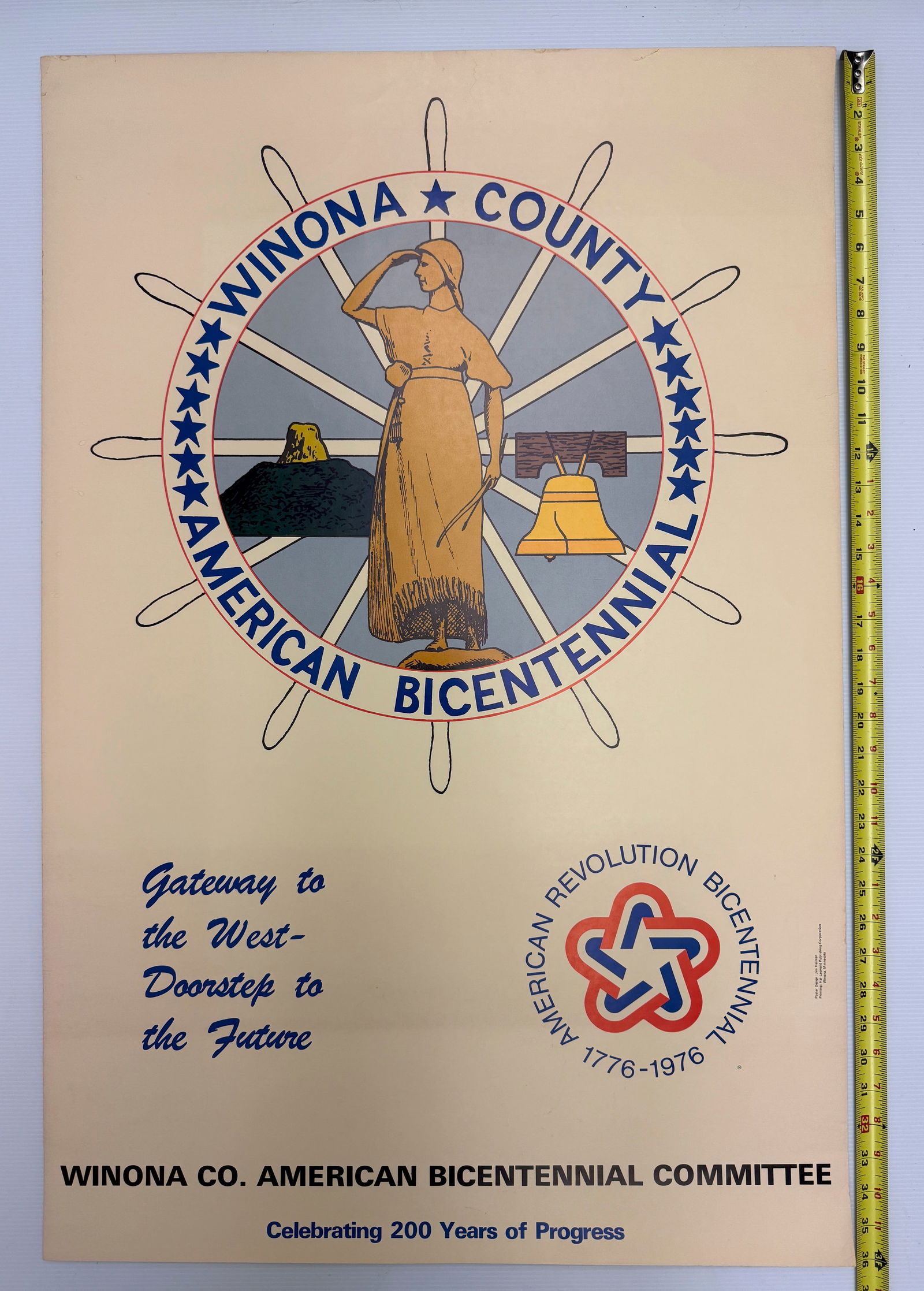 American Revolution Bicentennial - MINNESOTA: This image is a poster commemorating the American Bicentennial for Winona County, Minnesota, in 1976. Event Details - about 24 x 36.Event: American Revolution Bicentennial (1776–1976).Location:
